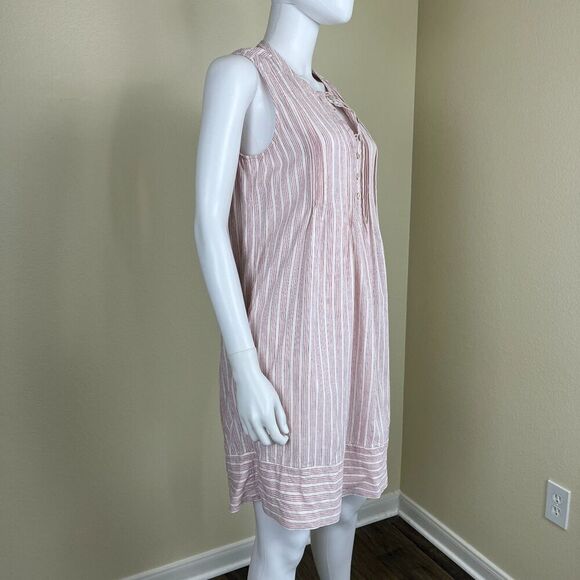 Faherty Women's Size S Isha Pintucked Button Front Linen Stripe Pullover Dress - Picture 8 of 14